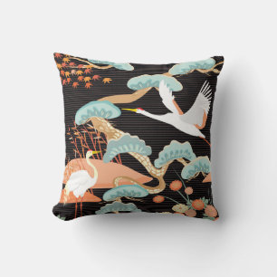 Cojín Decorativo Grullas, garzas: Patrón de pájaros japoneses.