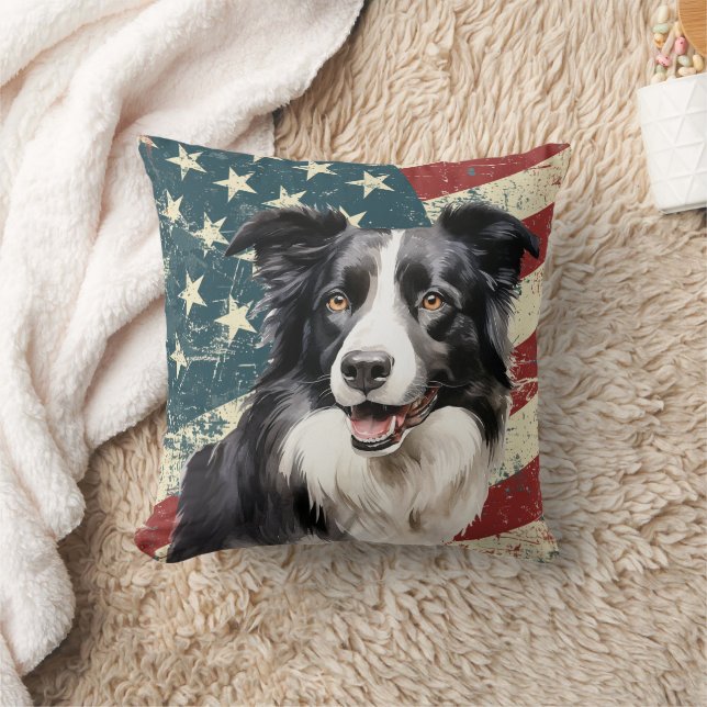 Cojín Decorativo Grunge Bandera Americana Frontera Perro Collie (Manta)