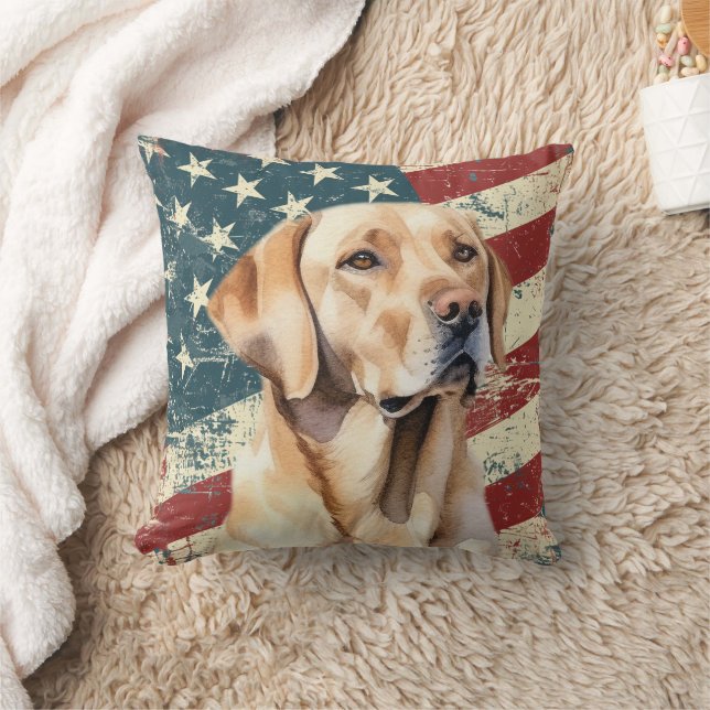 Cojín Decorativo Grunge Bandera Americana Yellow Lab Recuperador Pe (Manta)