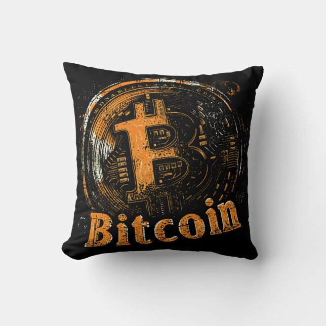 Cojín Decorativo Grunge Bitcoin logo crypto blockchain Design (Anverso)