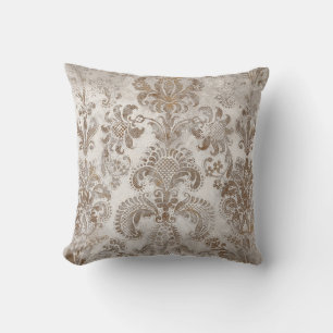 Cojín Decorativo Grunge Damask Beige Óxido Marrón Ocra Crema