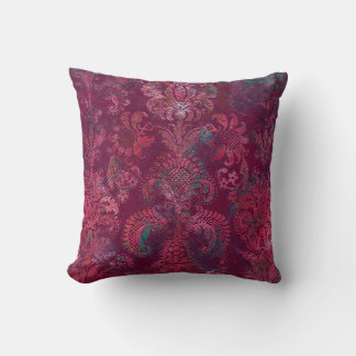 Cojín Decorativo Grunge Damask Burgundy Red Emerald Vermilion