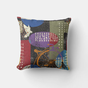 Cojín Decorativo Grunge de ciudad abstracto, patrón vintage sin fis