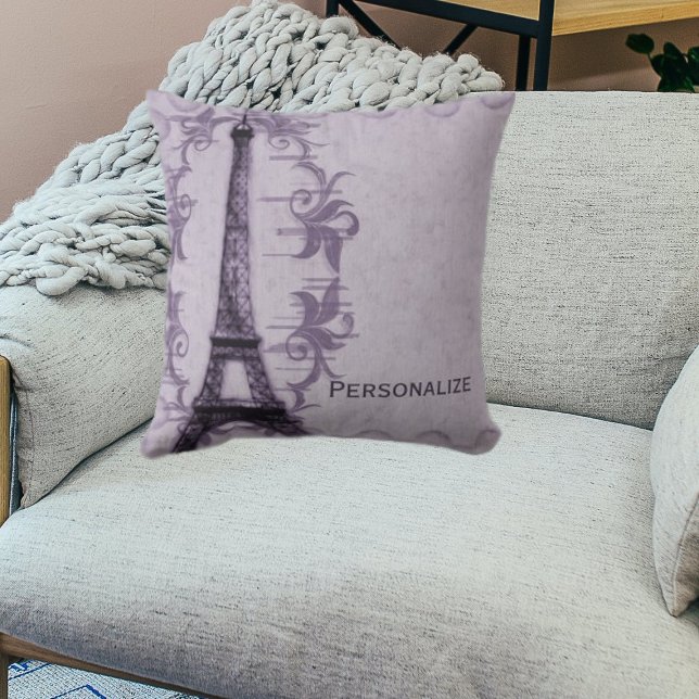 Cojín Decorativo Grunge de París morado (Lavender Paris Grunge Throw Pillow)