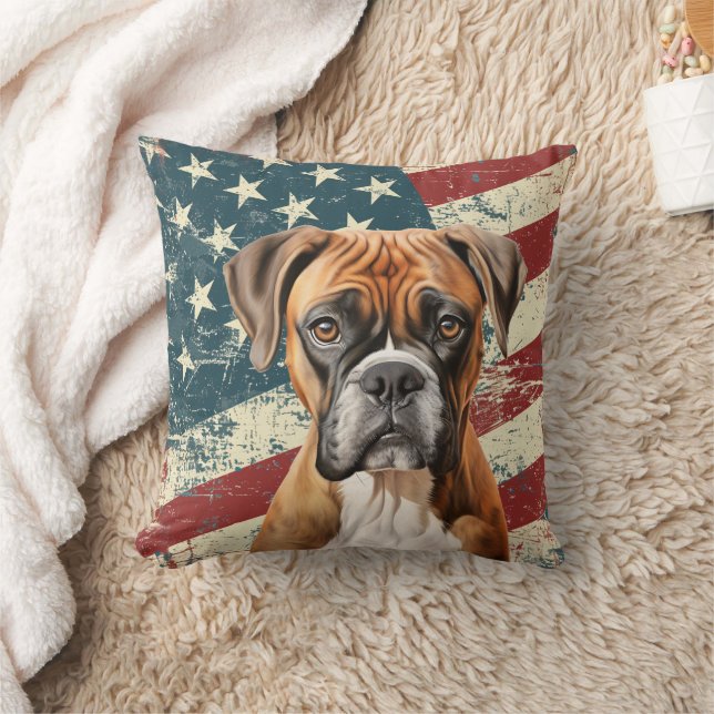 Cojín Decorativo Grunge EEUU Flag Boxer Dog (Manta)