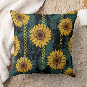 Cojín Decorativo Grunge Girasol y Cadena a Rayas