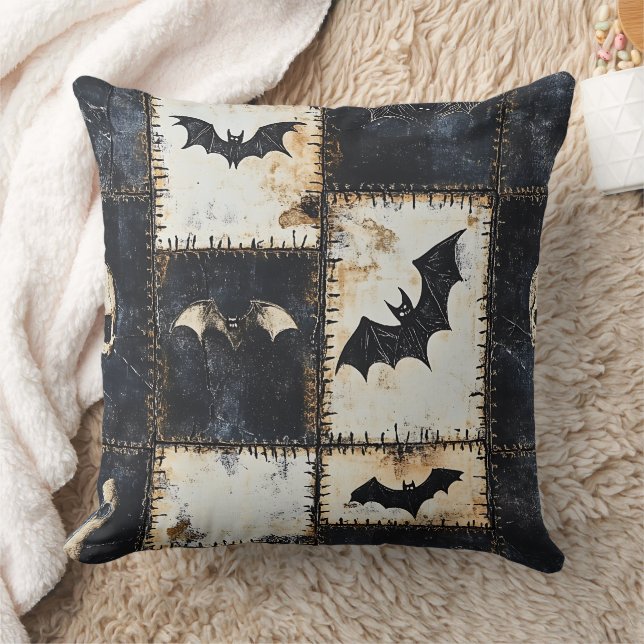 Cojín Decorativo Grunge Gothic Bats & Skulls Denim Pattern (Manta)