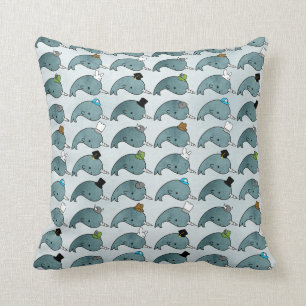 Cojín Decorativo Grunge Narwhals del dibujo animado de Kawaii con