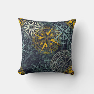 Cojín Decorativo Grunge rosa náutico brújula de viento vintage