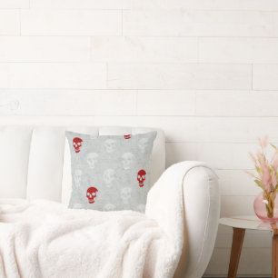 Cojín Decorativo Grungy Calavera anatómica Polkadots blanco rojo