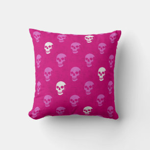 Cojín Decorativo Grungy Calavera anatómica Polkadots blanco rosado