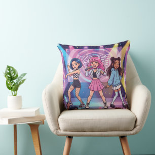 Cojín Decorativo Grupo de chicas de KPop de dibujos animados