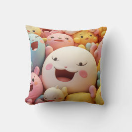 Cojín Decorativo Grupo de criaturas suaves y felices en pasteles