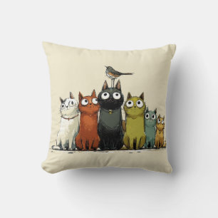 Cojín Decorativo Grupo de Gatos Coloridos – Arte de Gato Caprichosa