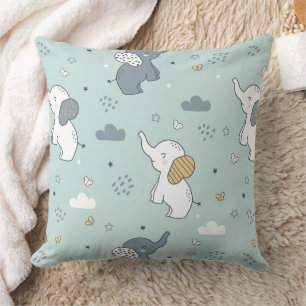 Cojín Decorativo Guardería de elefante bebé Kawaii azul