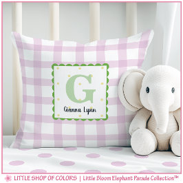 Cojín Decorativo Guardería de Monograma de Cuadros Rosas Personaliz