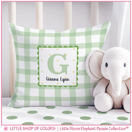 Cojín Decorativo Guardería de Monograma de Gingham Verde Personaliz