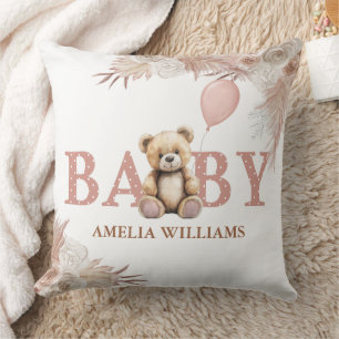 Cojín Decorativo Guardería de Niña Osito Teddy Adorable Rosa Boho