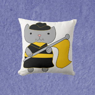 Cojín Decorativo Guardia de Color Gato Gris Negro y Amarillo Dorado