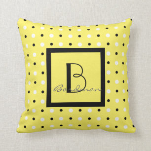 Cojín Decorativo Guardia familiar, puntos polka amarillos