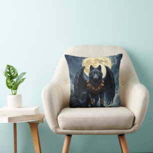 Cojín Decorativo Guardián de la Luna – El Lobo de Ala Negra