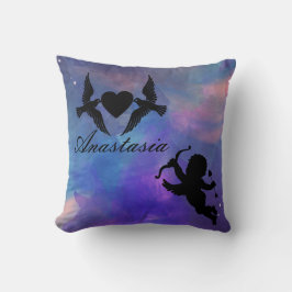 Cojín Decorativo Guay, aves asombrosas, púrpura, corazón blanco y c