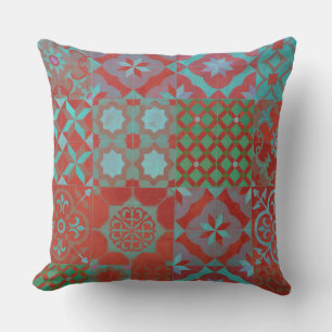 Cojín Decorativo Guay, baldosas de moda del Egeo en rojo y azul