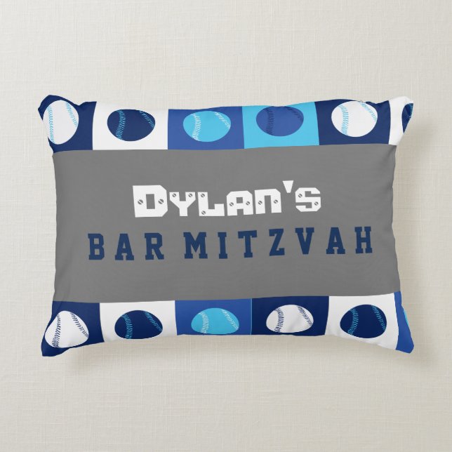 Cojín Decorativo GUAY BASEBALL Blue Balls Bar Mitzvah Fiesta Pillow (Anverso)