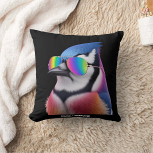 Cojín Decorativo Guay Blue Jay Bird con gafas de sol Retro