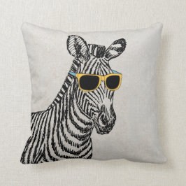 Cojín Decorativo Guay lindo y divertido sketch de cebra con gafas d