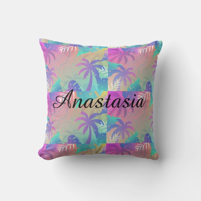 Cojín Decorativo Guay, palmas tropicales fluorescentes asombrosas (Anverso)