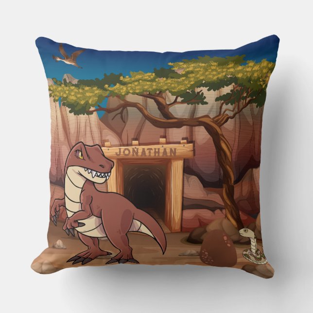 Cojín Decorativo Guay personalizado Dinosaurio Jurásico Marrón anim (Anverso)