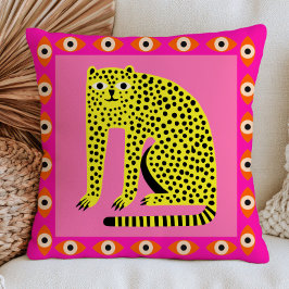 Cojín Decorativo Guepardo Amarillo Brillante en Ojos Malvados Rosad