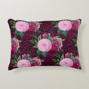 Cojín Decorativo Guepardo Leopardo Floral Patrón de Flores