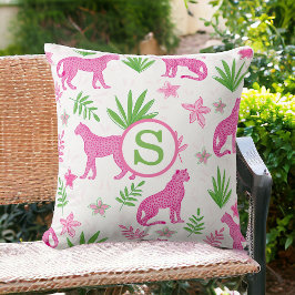 Cojín Decorativo Guepardo rosa preppy Monograma blanco