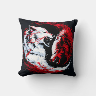 Cojín Decorativo Guerrero Cósmico Lobo Rojo Blanco