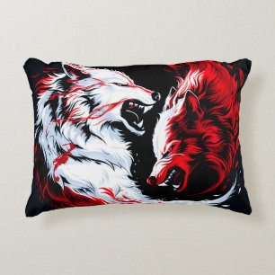 Cojín Decorativo Guerrero Lobo Cósmico Rojo Blanco