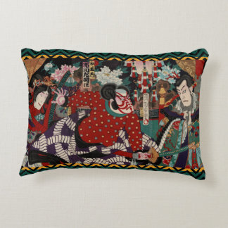 Cojín Decorativo Guerreros Woodblock del samurai de Kabuki