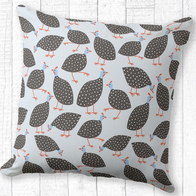 Cojín Decorativo Guinea Fowl Cute Blue (Guinea fowl pattern fun throw pillow for bird lovers)