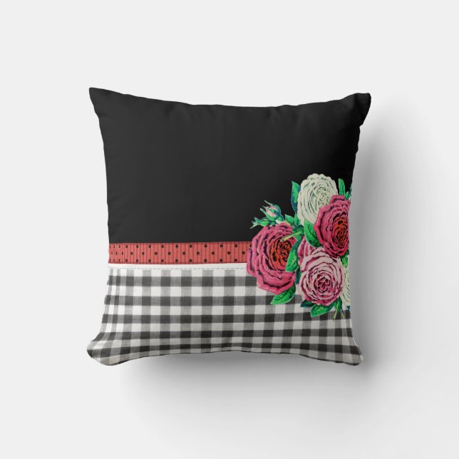 Cojín Decorativo Guinga y flores negras (Anverso)