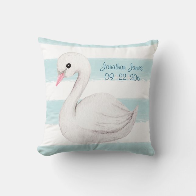 Cojín Decorativo Guión azul cisne blanco personaliza el nacimiento  (Anverso)