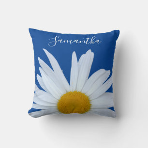 Cojín Decorativo Guión blanco azul del océano margarita