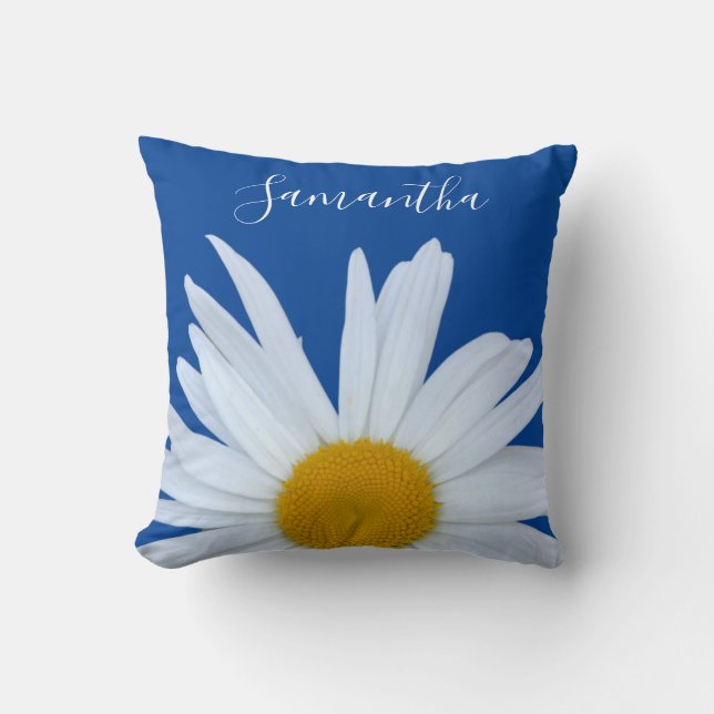 Cojín Decorativo Guión blanco azul del océano margarita (Anverso)