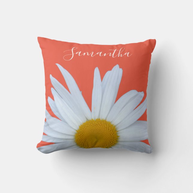 Cojín Decorativo Guión blanco de Daisy Naranja (Anverso)
