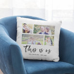 Cojín Decorativo Guión Collage de Fotos del Nombre de la Familia Th<br><div class="desc">Almohada con las palabras "esto somos nosotros" en una escritura elegante con 4 fotos dispuestas una al lado de la otra en el frente y en la parte posterior, lo que hace un total de 8 fotos que puedes reemplazar con tus propias fotos sobre un fondo blanco. También puedes agregar...</div>