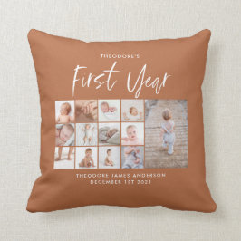 Cojín Decorativo Guión de collage de fotos de bebés de primer año t