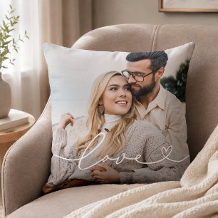 Cojín Decorativo Guión de corazón de amor Foto Texto blanco