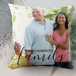 Cojín Decorativo Guión de familia personalizado Superposición negra