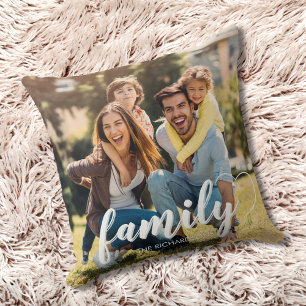 Cojín Decorativo Guión de foto de familia Recuerdo de dos fotos
