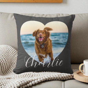 Cojín Decorativo Guión de foto de mascota gris corazón lindo person